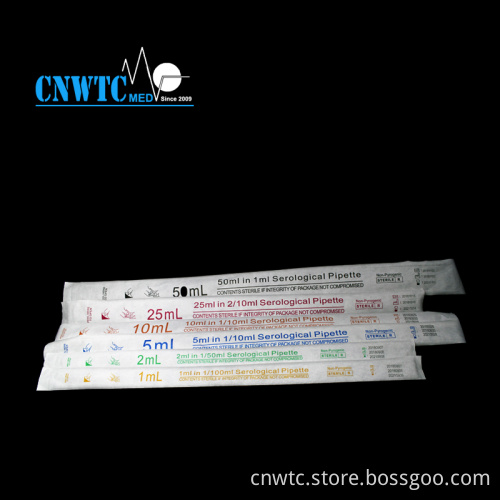 Plastic Sterile Individual Wrapped Lab Pipettes in Various Sizes: 5ml, 10ml, 25ml, and 50ml for Serological Applications